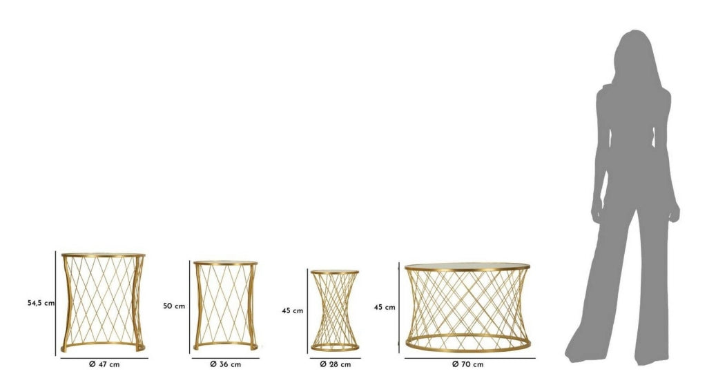 Set di 4 tavolini da salotto Cabiaglio, Tavolo basso da caffè, Portariviste per divano, Ripiano da soggiorno, 70x70 h55 cm, Oro