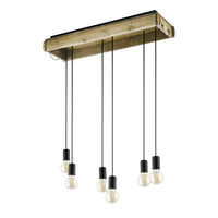 Lampadario A Sospensione Vintage Wootton Metallo Nero Legno 6 Luci E27