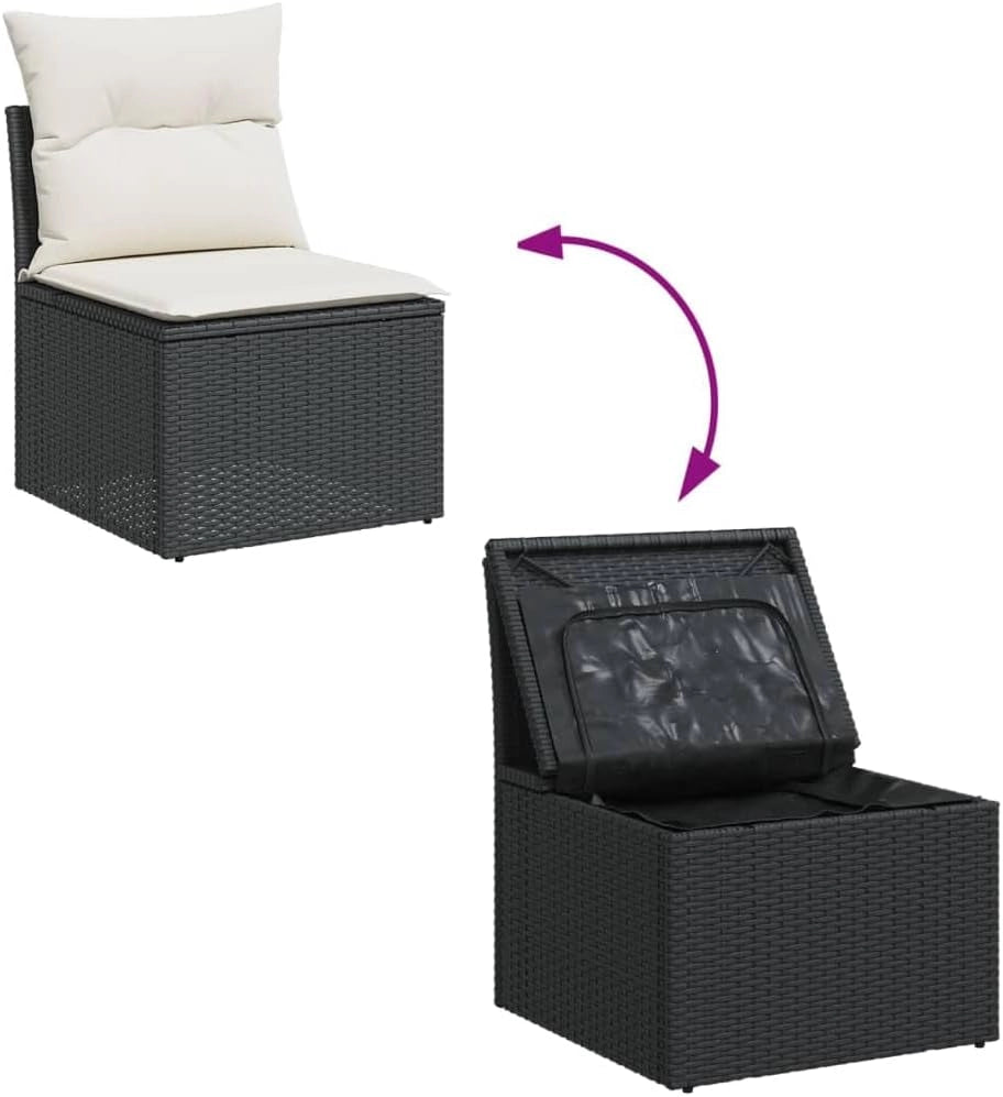 LAPOOH Set da pranzo da giardino 7 pezzi e cuscini in rattan sintetico nero, Set Tavolo e Sedie Giardino, Tavolo e Sedie Terrazza, Mobili da Giardino Esterno, Set di Mobili Da Giardino - 3256553