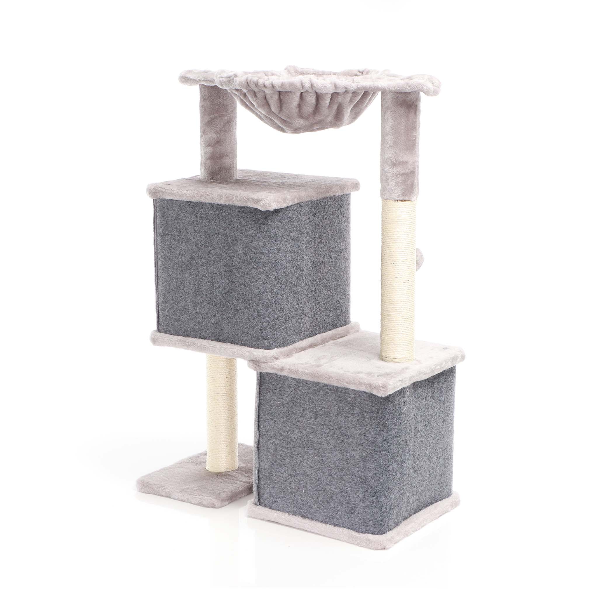 Fudajo Albero tiragraffi grigio con sisal 81cm Con 2 nicchie chiuse Casette Per gatti