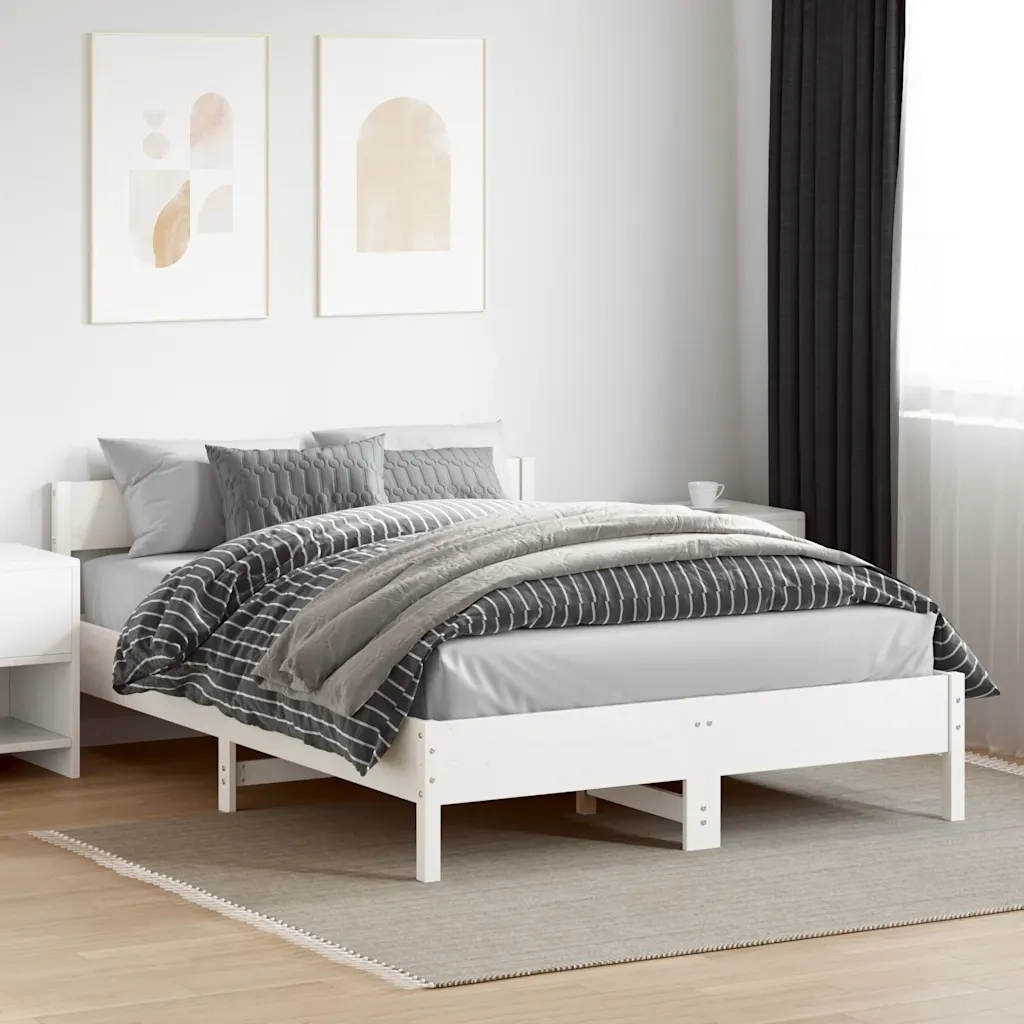 Giroletto con Testiera Bianco 150x200 cm Legno Massello di Pinocod mxl 110910