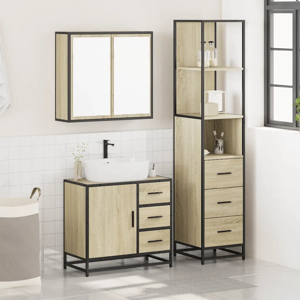 Set Mobili da Bagno 3 pz Rovere Sonoma in Legno Multistrato