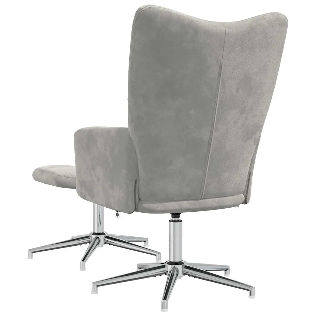 Divano Sedia-Poltrona Relax con Poggiapiedi Grigio Chiaro in Velluto 106126