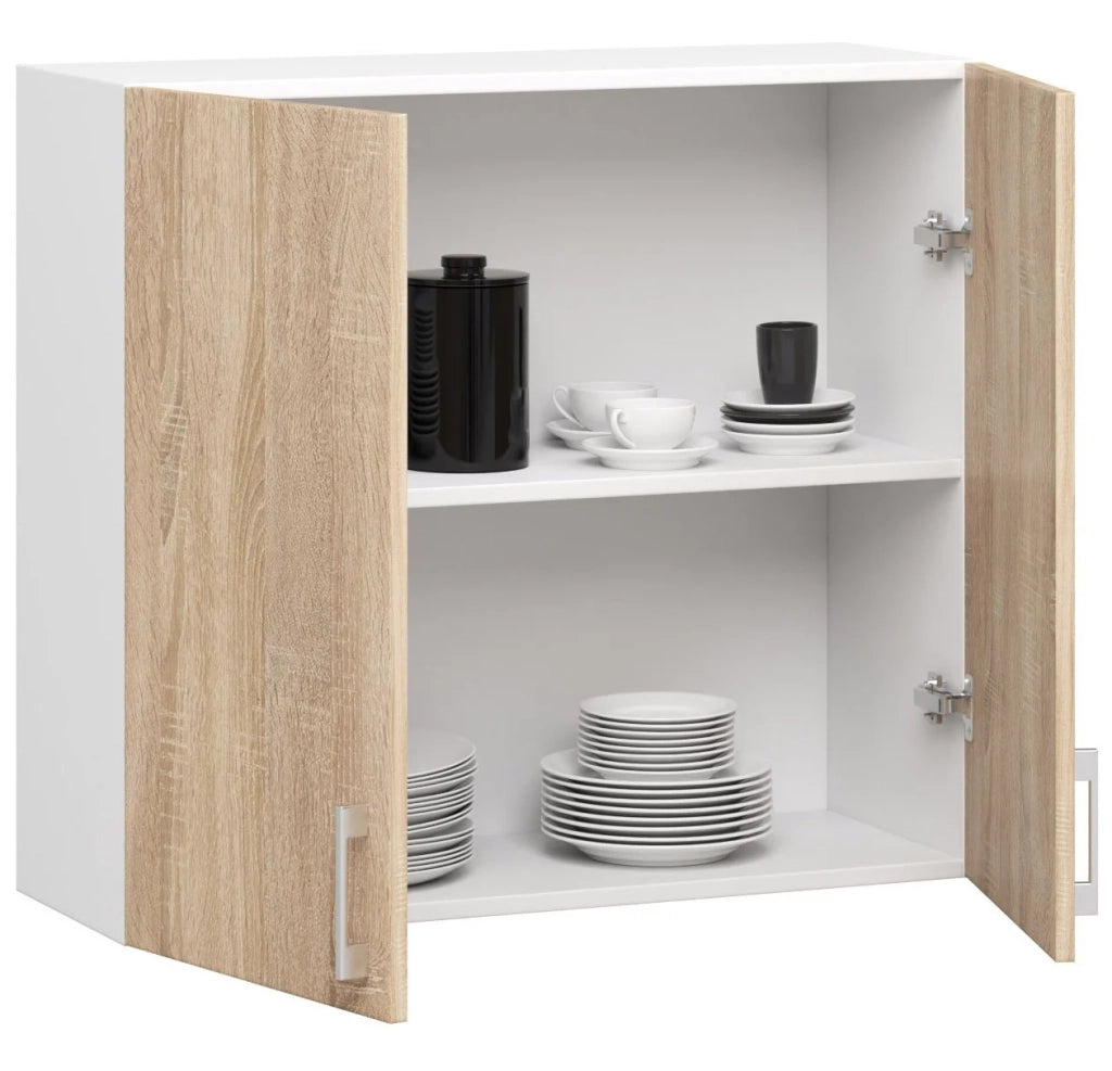 Mobile da cucina pensile sistema AKORD LIMA Bianco 80 cm 2 ante inserto frontale Sonoma Quercia 80x30,5x72 cm