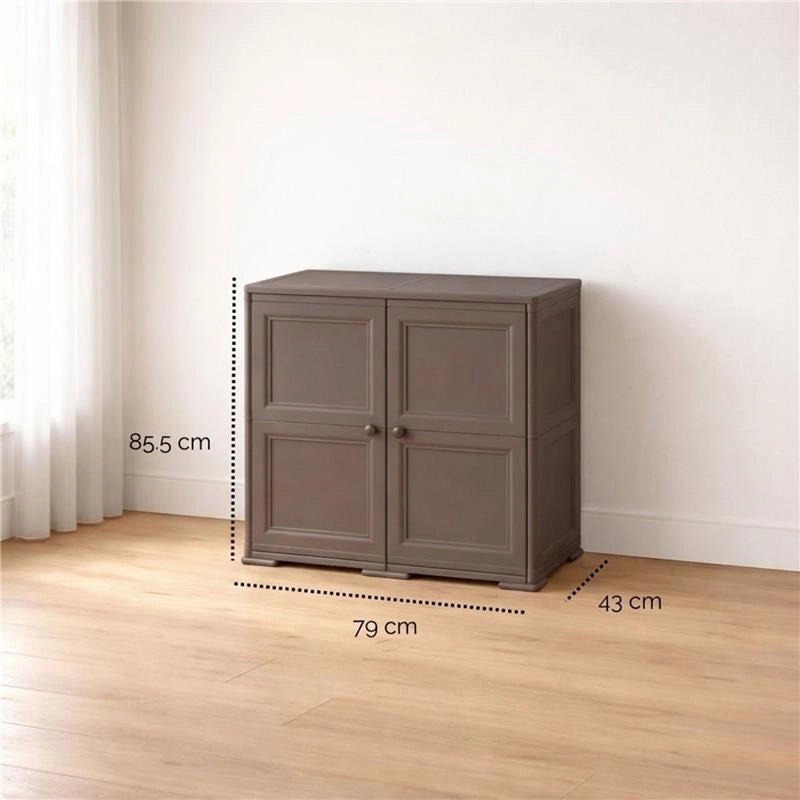 ARMADIO MULTIUSO 2 ANTE WENGÉ 79X43X85,5 CM CON 4 TASCHE LATERALI – CONTENITORE SALVASPAZIO PER INGRESSO E ORGANIZZAZIONE ZONA LIVING