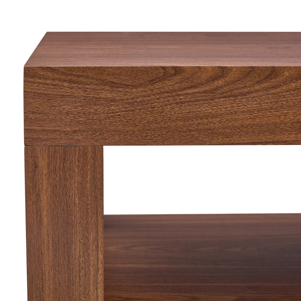 Tavolino da salotto rettangolare a 2 livelli in MDF, colore noce, con ripiano aperto