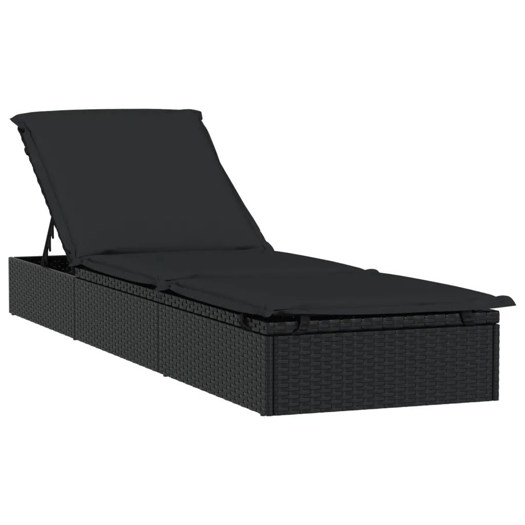 Lettino con Tetto Rotondo Nero 211x57x140 cm Polyrattan 319644