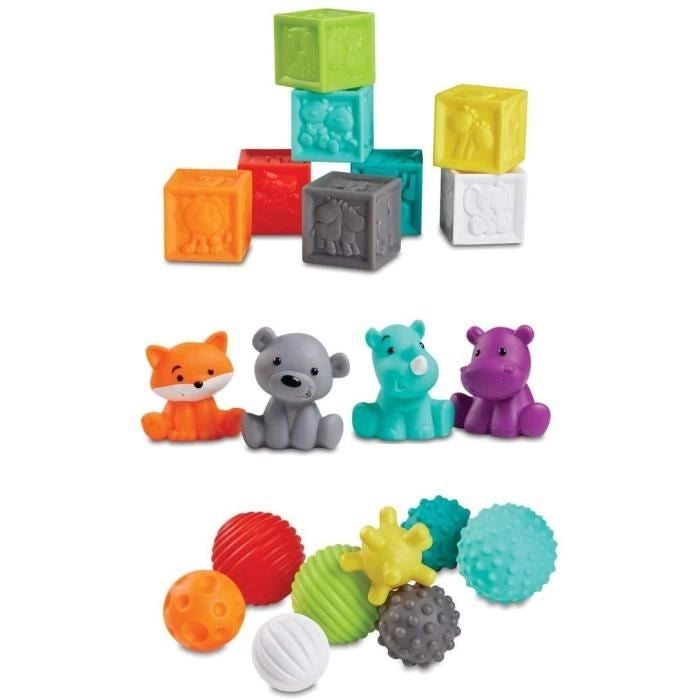 INFANTINO Senso Set di 8 palline morbide, 8 cubi sensoriali e 4 irrigatori per animali