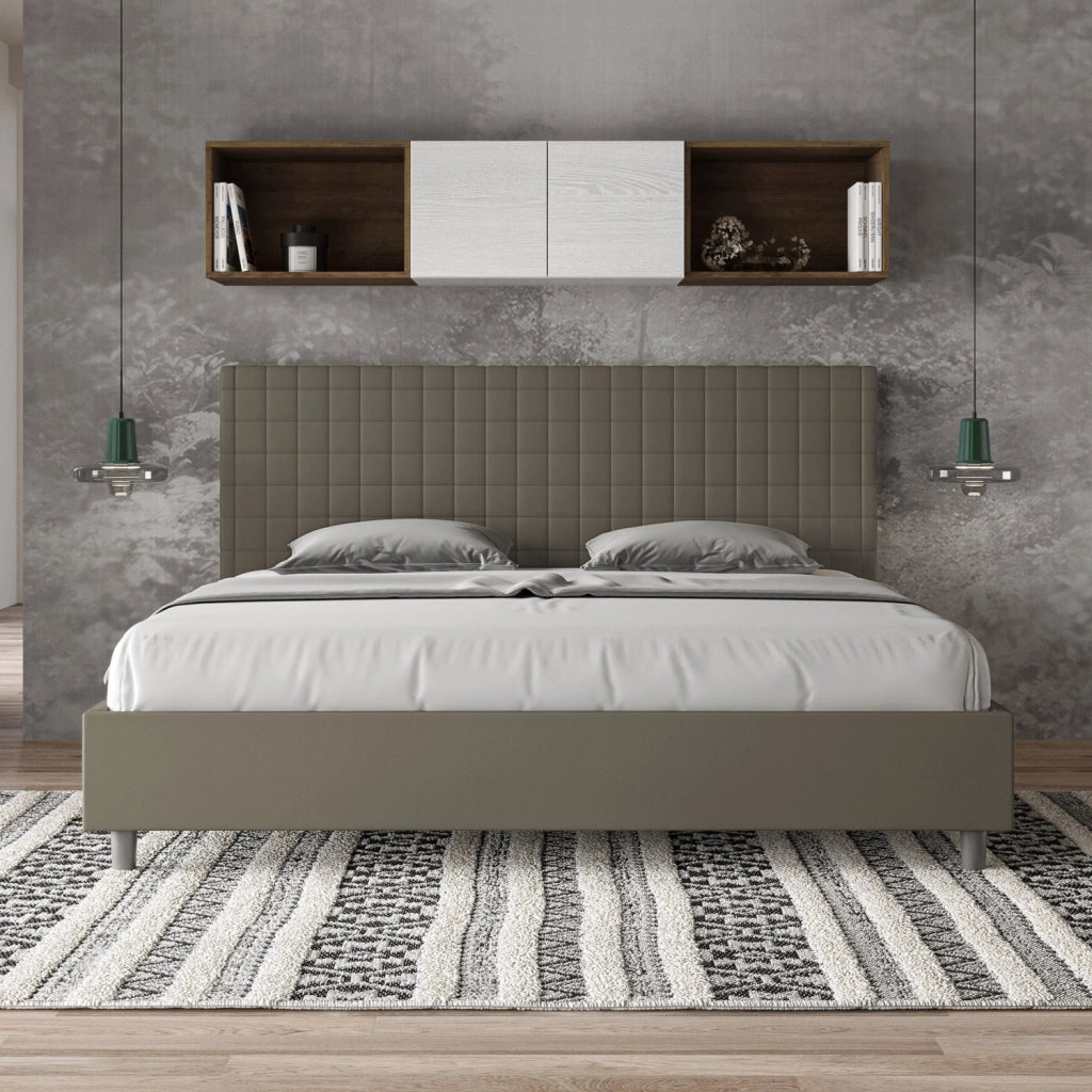 BS COM Letto con rete imbottito 180x190 similpelle cappuccino