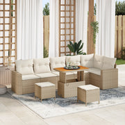 Set Divano da Giardino  9 Pezzi con Cuscini Beige Rattan Poliacetato