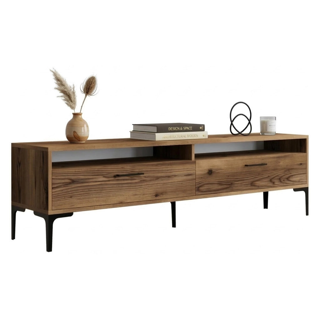 Cantoira, Mobile Porta tv 2 Ripiani, 180x47x35h cm Marrone Rovere