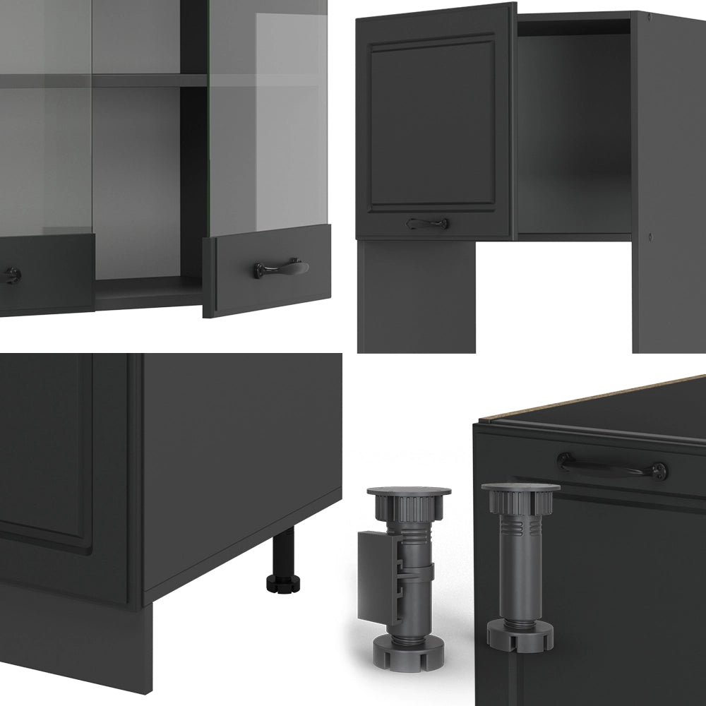 Cucina angolare completa R-Line Antracite rustico/Antracite 247 x 237 cm, PL Marmo Vicco