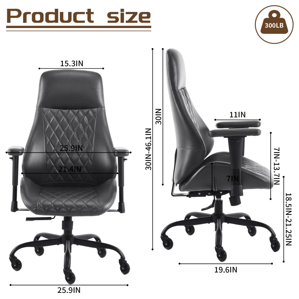 Sedia da ufficio ergonomica con schienale alto, braccioli regolabili, seduta con molle in pelle nera