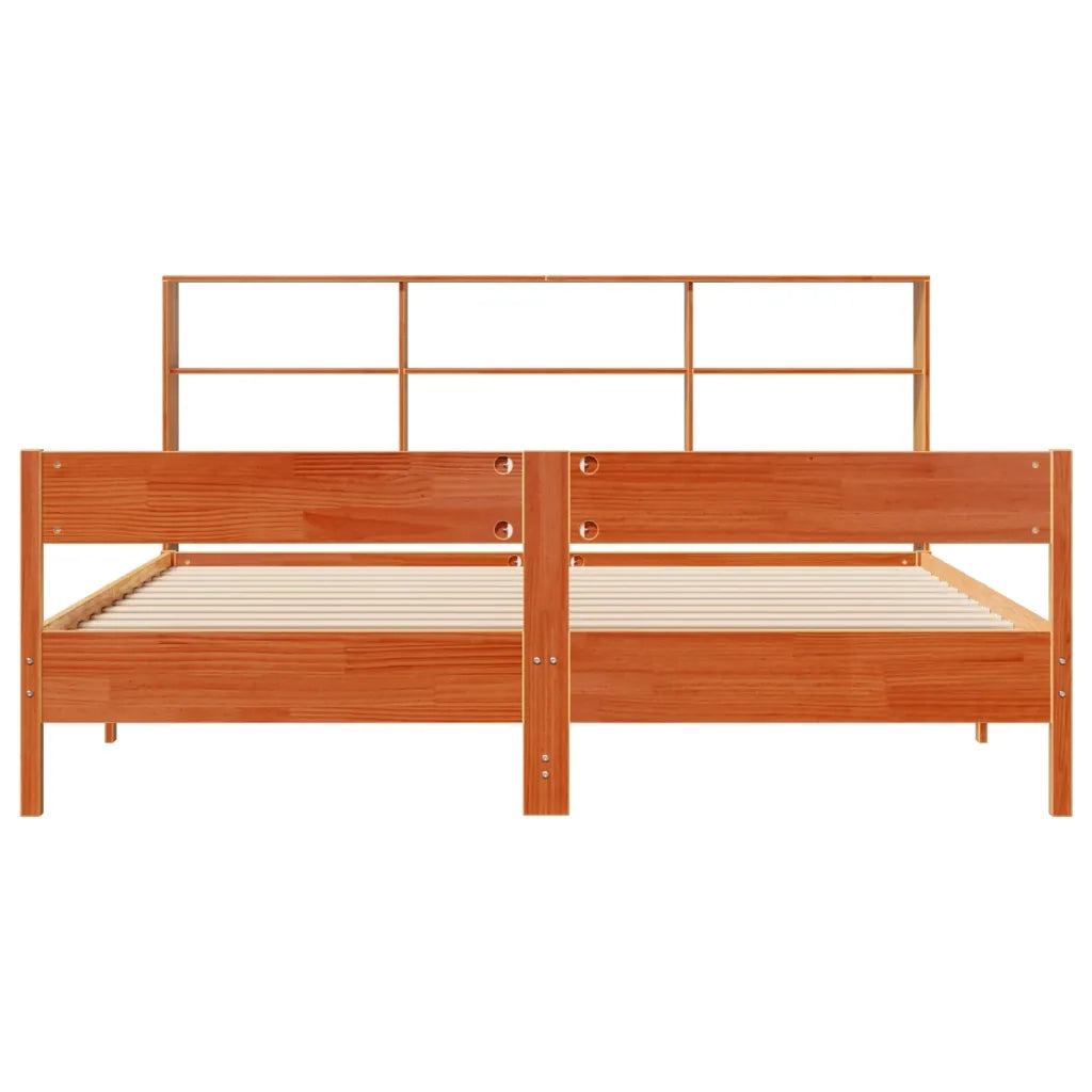 Letto Libreria senza Materasso Marrone Cera 180x200 cm in Pino