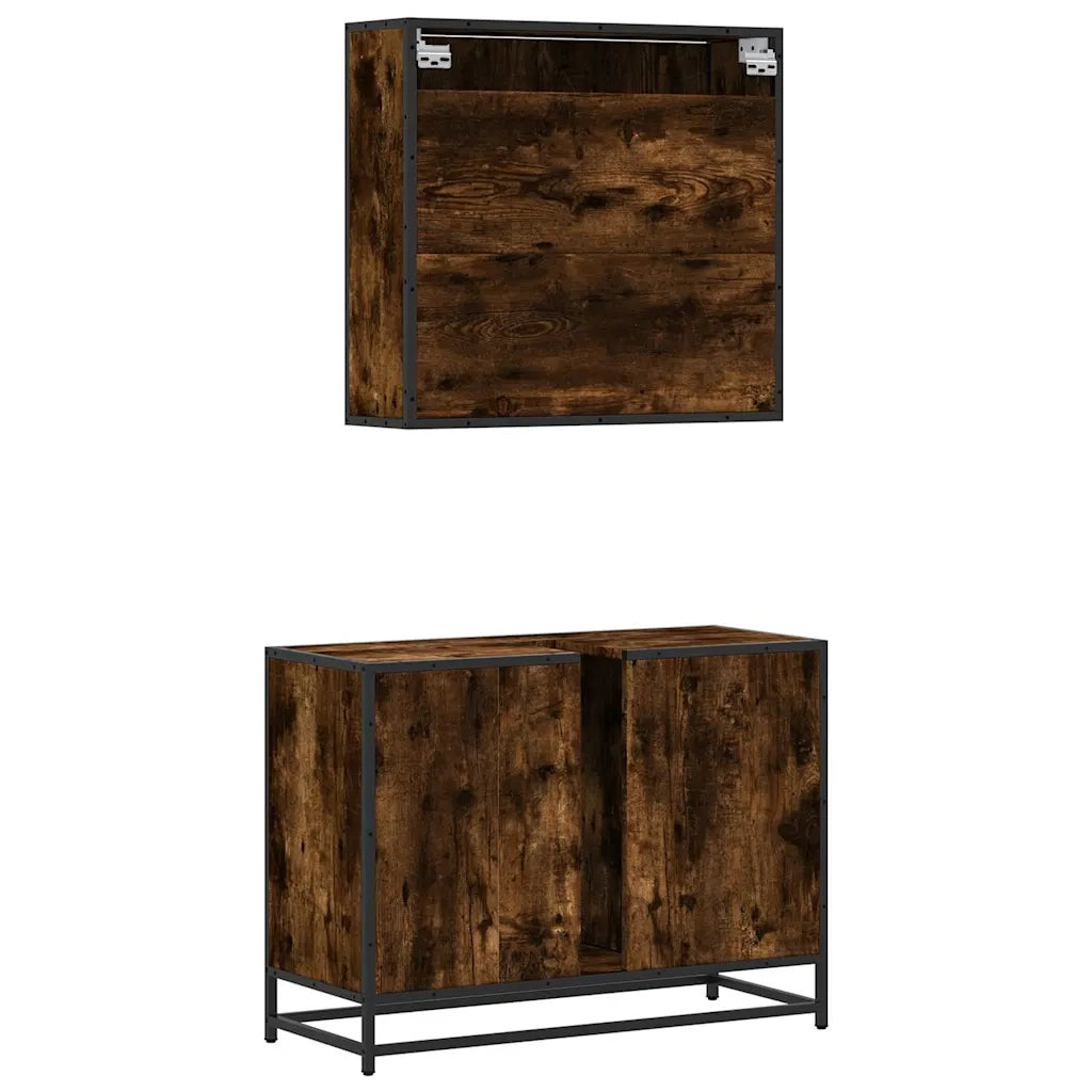 Set Mobili da Bagno 2 pz Rovere Fumo in Legno Multistrato