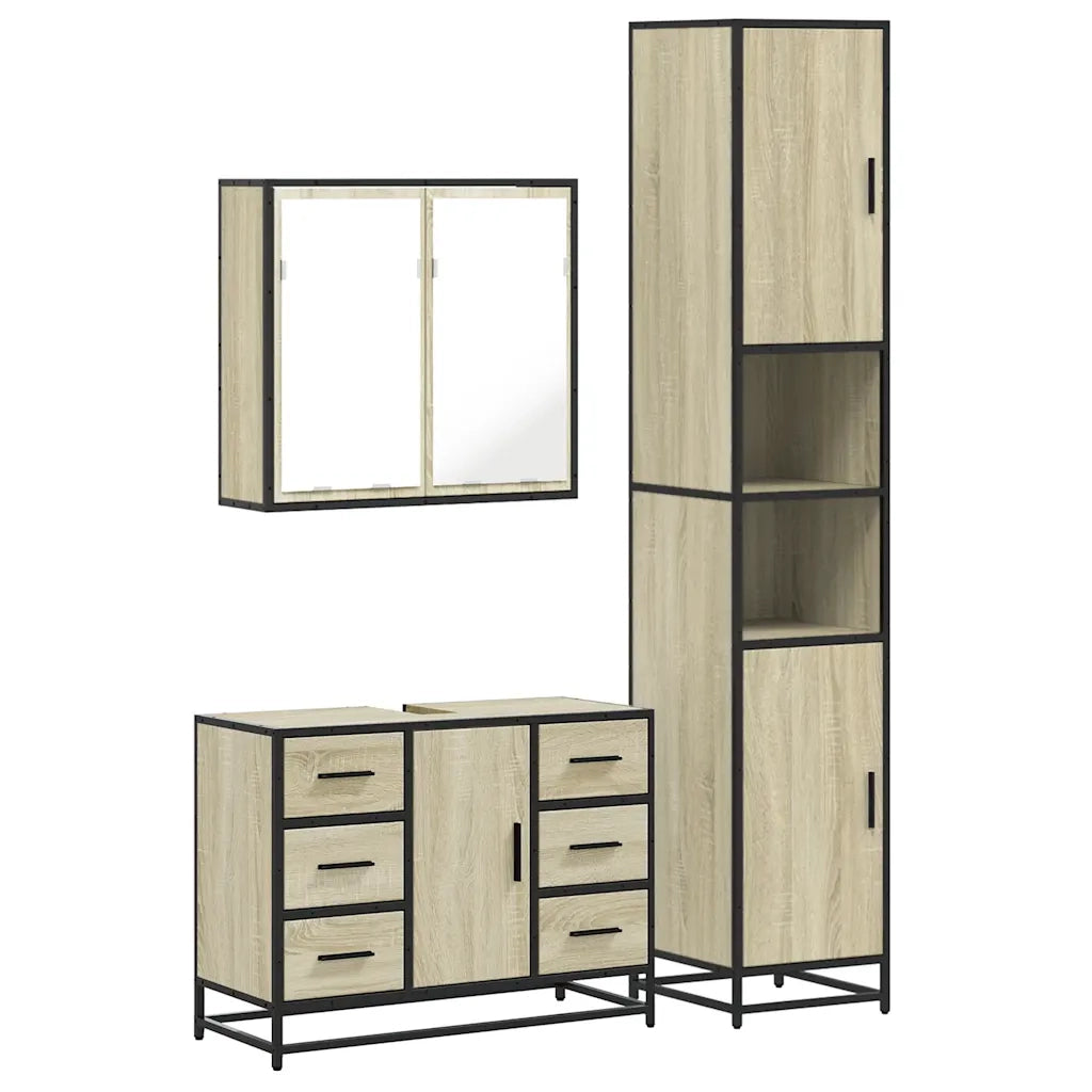 Set Mobili da Bagno 3 pz Rovere Sonoma in Legno Multistrato