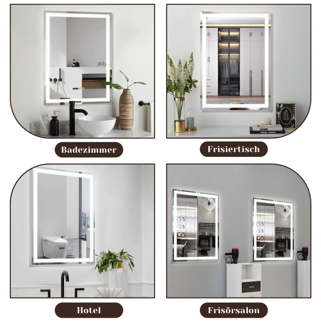 ZMH Specchio da bagno con illuminazione a LED Bagno con funzione touch Specchio da parete bianco