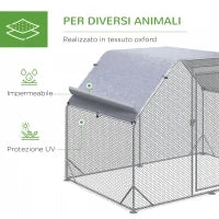 Recinto per Galline con telo di copertura per 4-6 polli in acciaio, 280x190x195 cm