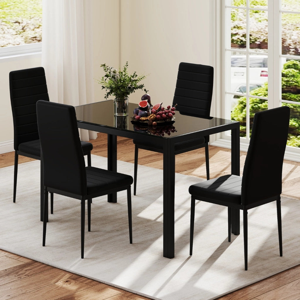 Tavolo da pranzo in vetro per 4 persone, Tavolo da cucina con struttura in metallo 120 x 70 x 75 cm Nero-Tavoli e sedie da pranzo
