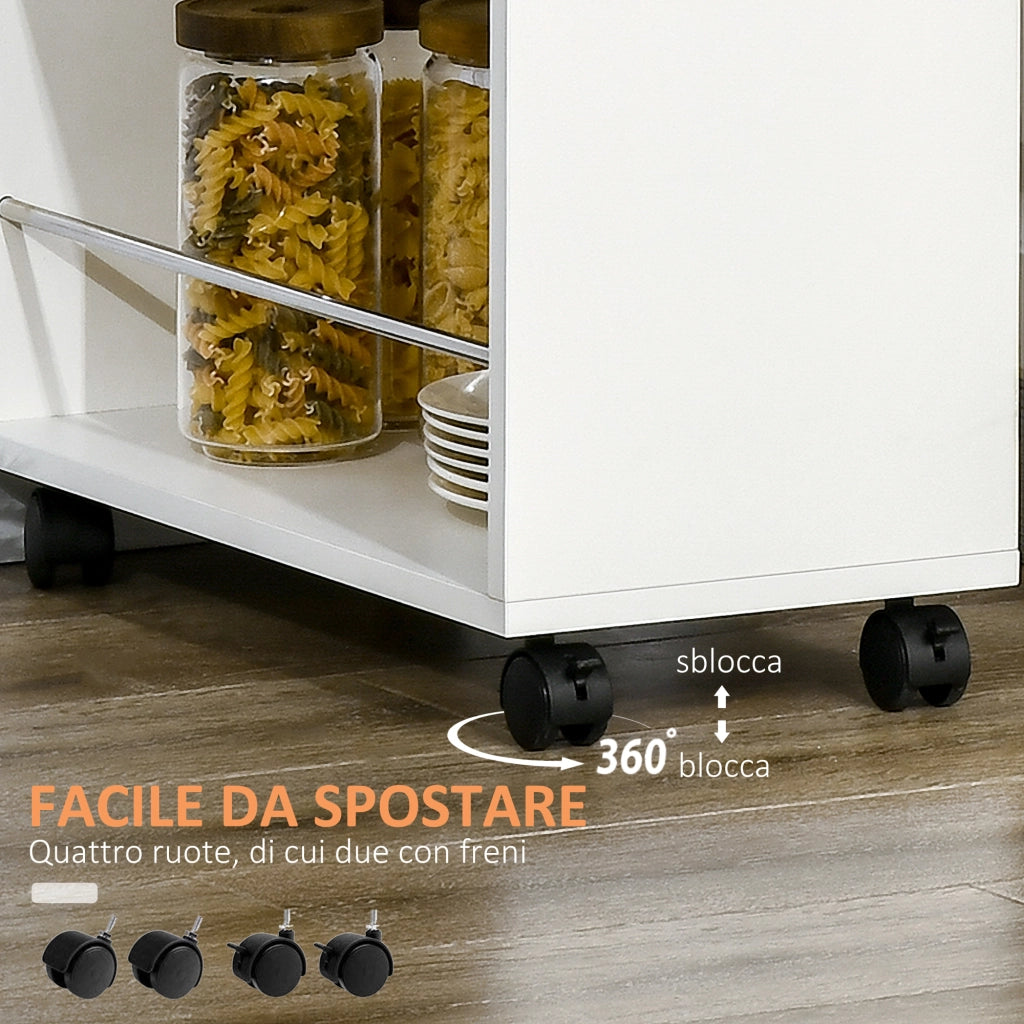 Carrello da Cucina ¨C Xylo ¨C Truciolato e Acciaio Inox, 2 Ripiani, Cassetto, 25x50x85 cm