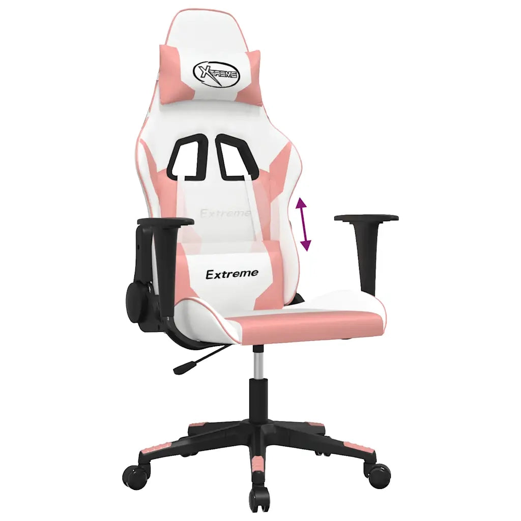 Sedia da Gaming | Sedia da e-sports Massaggiante Bianco e Rosa in Similpelle