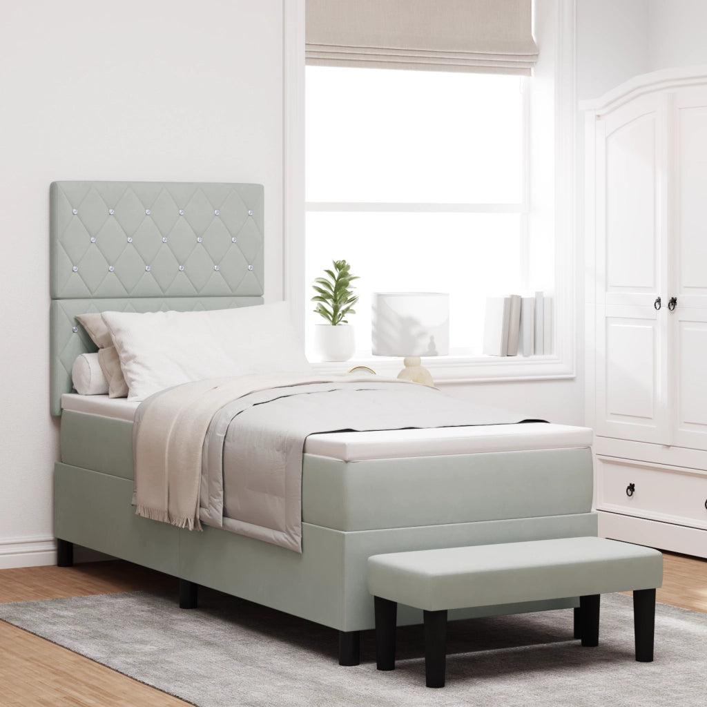 Letto con Box Spring con Materasso e Panca Grigio Chiaro 80x200 cm Velluto