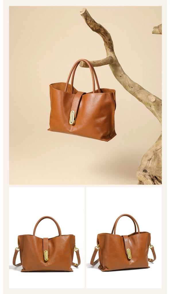 Borsa a tracolla da donna in vera pelle, marrone