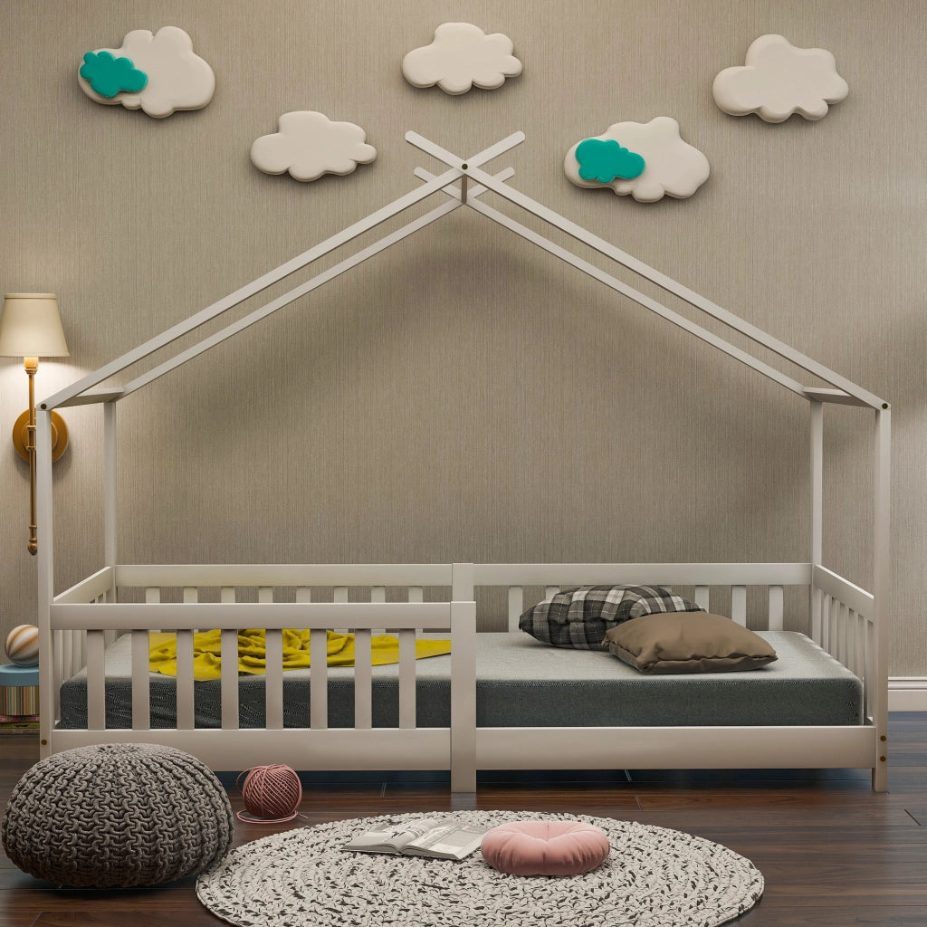 letto a casa in legno massello bianco 90 x 200 cm