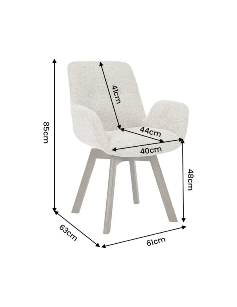 Set di 2 sedie design SORRANO girevoli a 360° in tessuto tweed taupe e piedi in rovere scuro