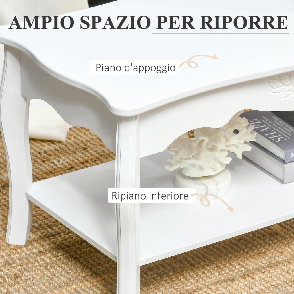 EasyComfort Tavolino da Salotto con Ampio Ripiano Portaoggetti Inferiore in Legno, 94x44x43cm, Bianco