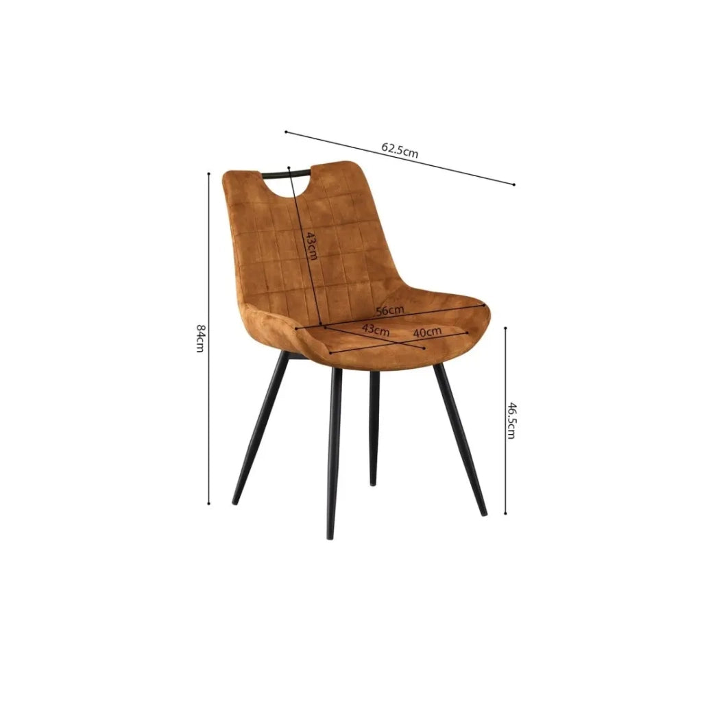 Sedia NINO – Velluto oro e gambe in metallo nero – H84 × L56 × P62.5 cm