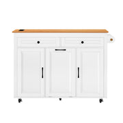 Isola da Cucina con Piano Estensibile; Vano per Pattumiera e Prese; per Cucina e Sala da Pranzo; in MDF; 120x40-75x92 cm; Bianca