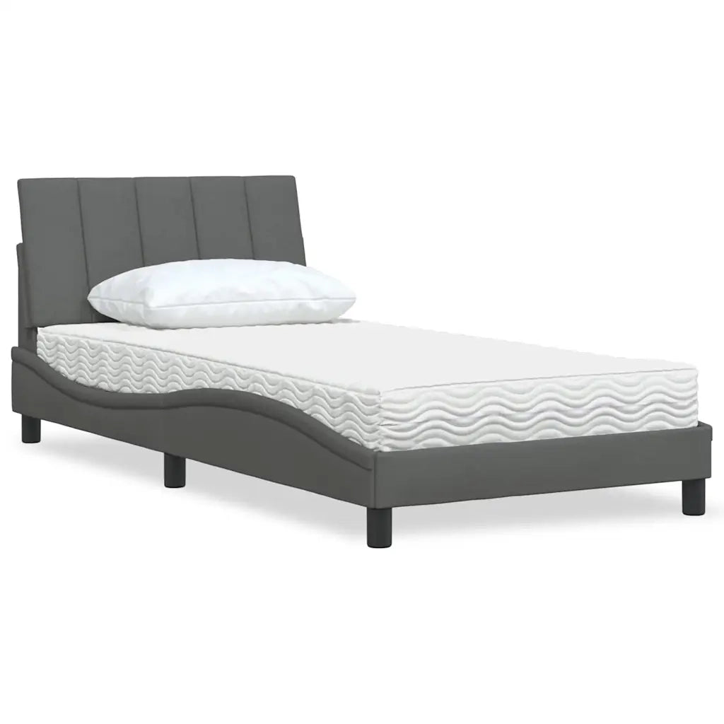 Letto con Materasso Hanko Grigio Scuro 100x200 cm in Tessuto 3310511