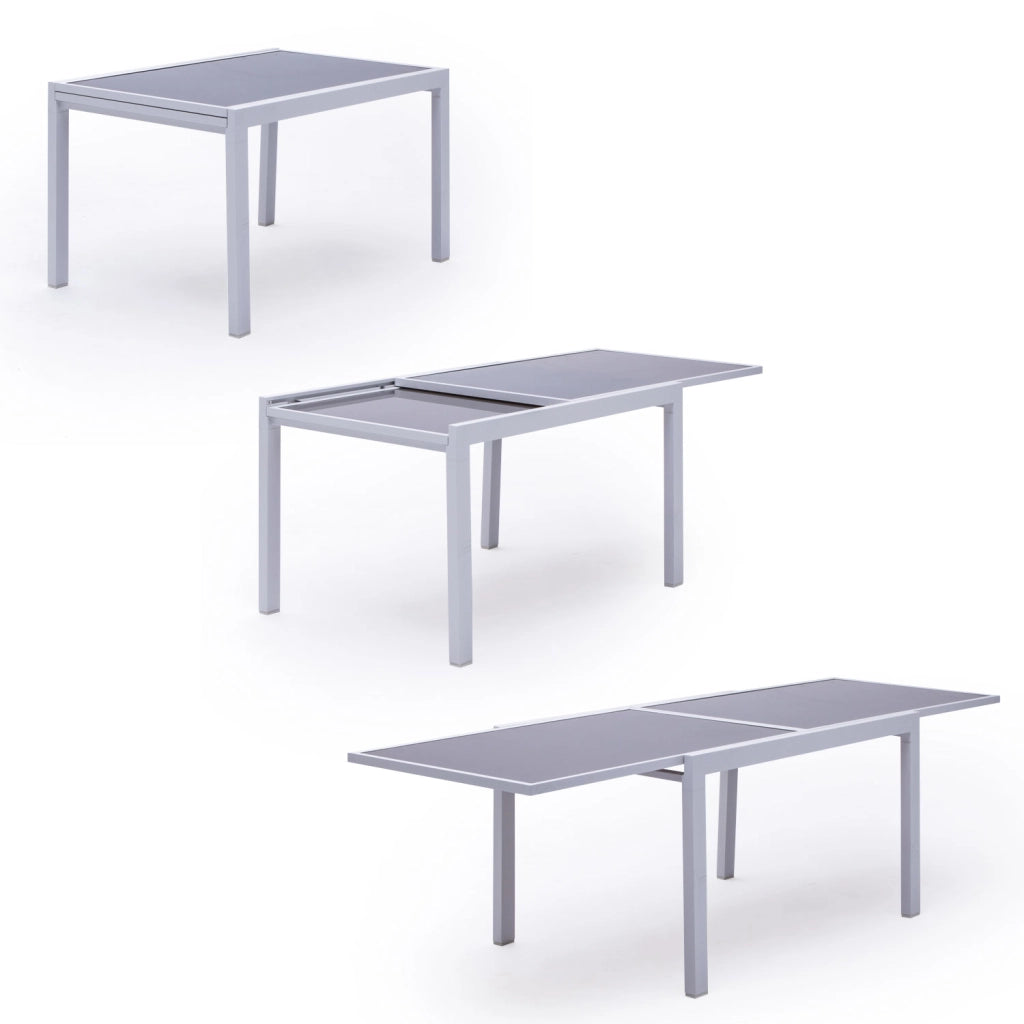 LAMPEDUSASet di mobili da giardino allungabili in textilene grigio 10 posti - alluminio bianco