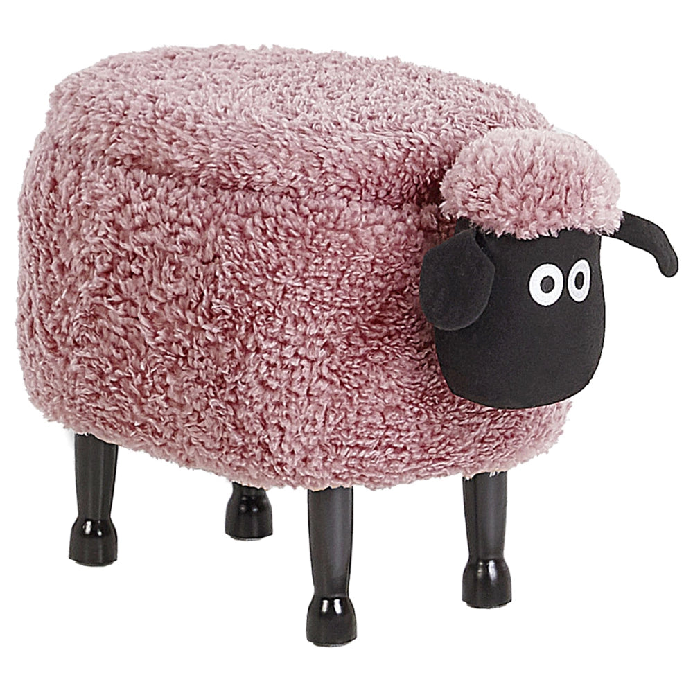 Pouf animaletto Sgabello per bambini Poggiapiedi in pelliccia sintetica rosa con gambe in legno portaoggetti Seggiolino per bambini