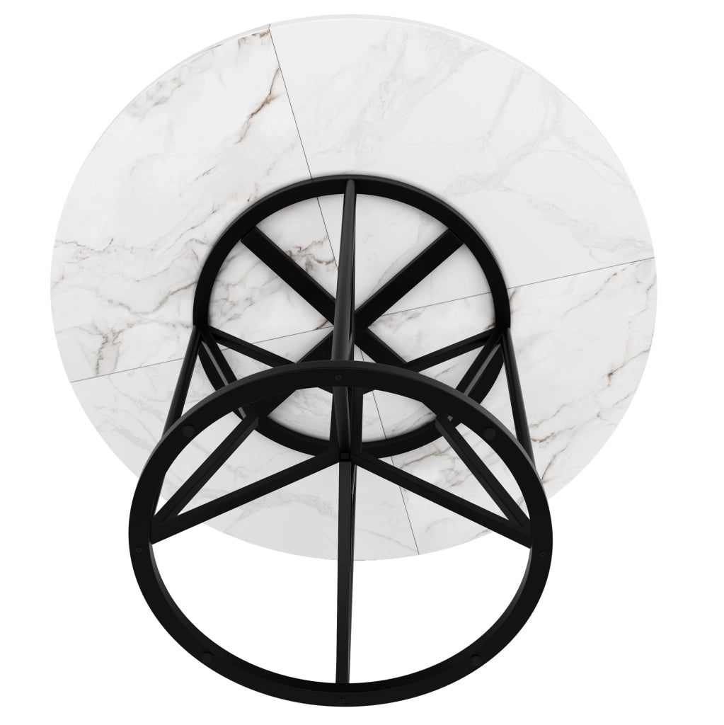 Tavolo da pranzo 100x100x76 cm con piano effetto marmo in MDF e gambe in metallo nero