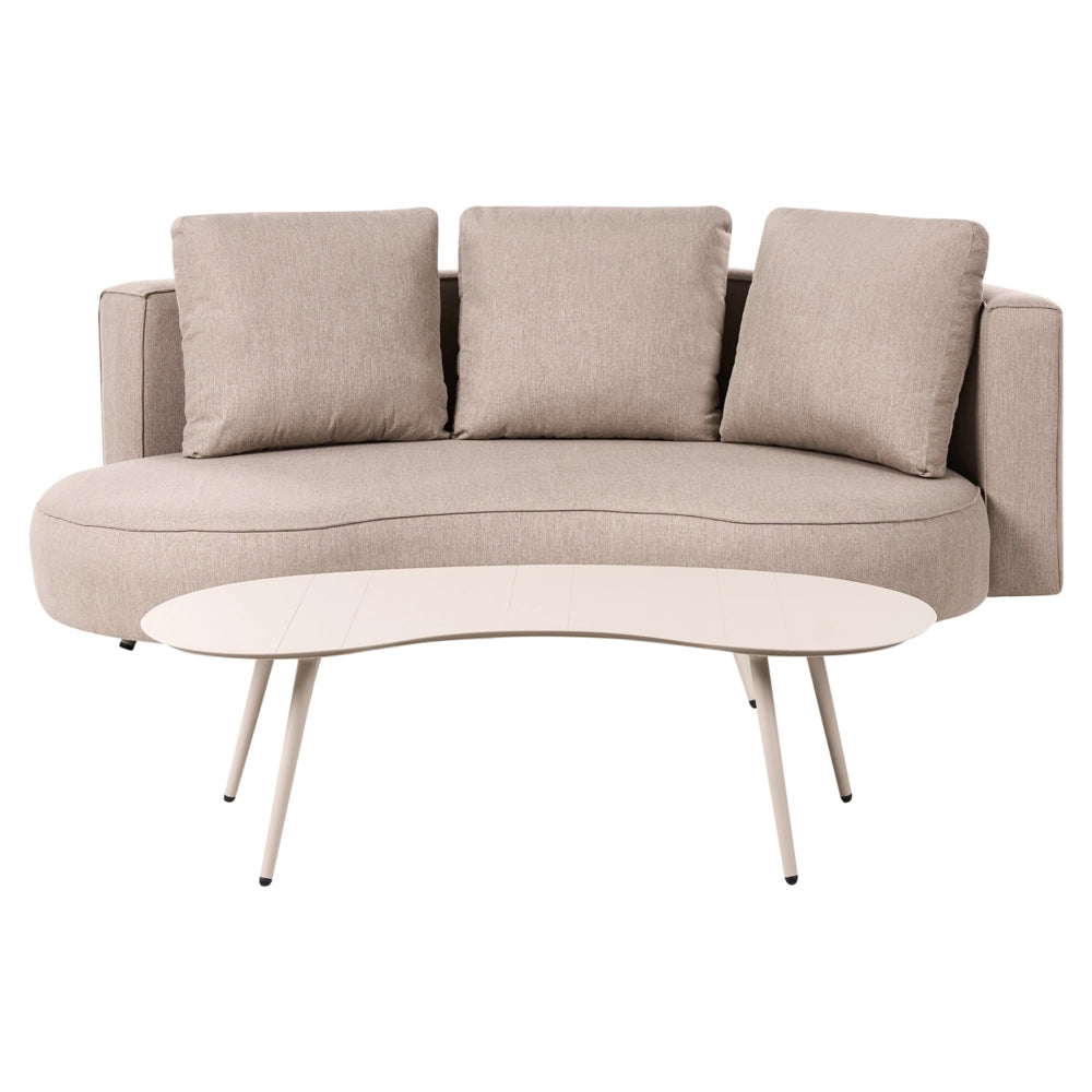 Set divani da giardino a 6 posti Divani con cuscini e tavolino Rivestimento in olefina Alluminio Idrorepellente Resistente ai raggi UV A forma di rene Beige