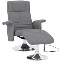 Poltrona Massaggiante e Reclinabile con Poggiapiedi, in Tessuto Effetto Lino, 78x90x93 cm, Grigio Scuro