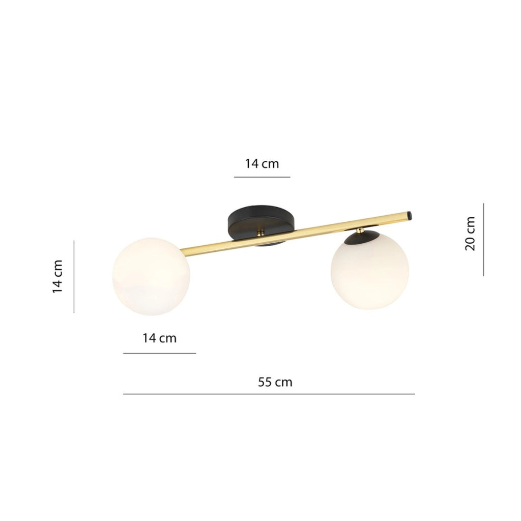 Lampada a sospensione SPLENDI in acciaio nero opaco e oro con sfere in vetro