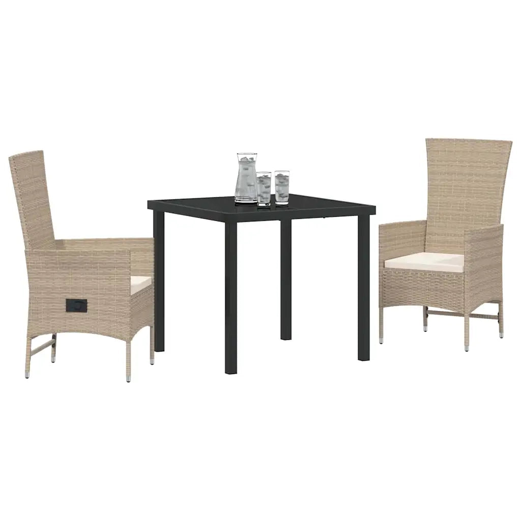 Set da Pranzo per Giardino con cuscino 3 pcs Beige polyrattan 3379464