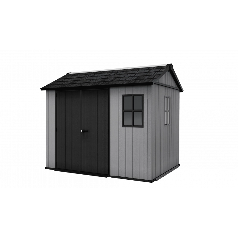 Casetta da giardino in resina EVOTECH+ 287x230 cm - con pavimento e doppia porta - carico neve 150 kg/m² – Newton Plus 759/975 - Grigio - Keter
