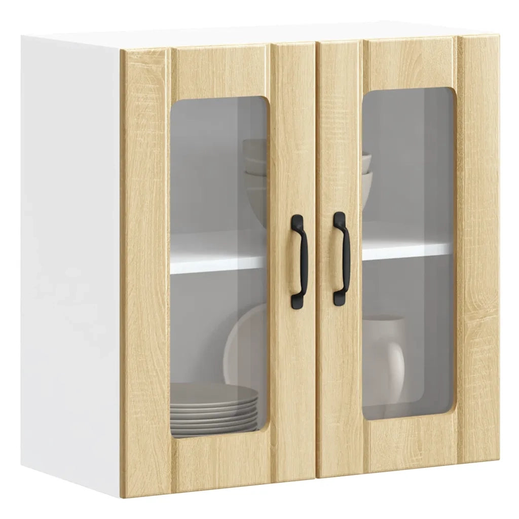 Pensile da Cucina con Porta in Vetro-Mobile Cucina da Parete Lucca Rovere Sonoma 841581