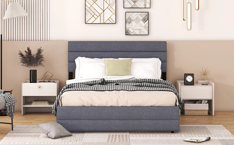 letto piattaforma lino grigio 140 x 200 cm