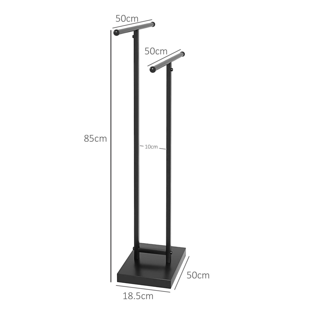 Piantana Portasciugamani da Bagno da Terra Autoportante 2 Bracci in Metallo 50x18,5x85 cm Nero
