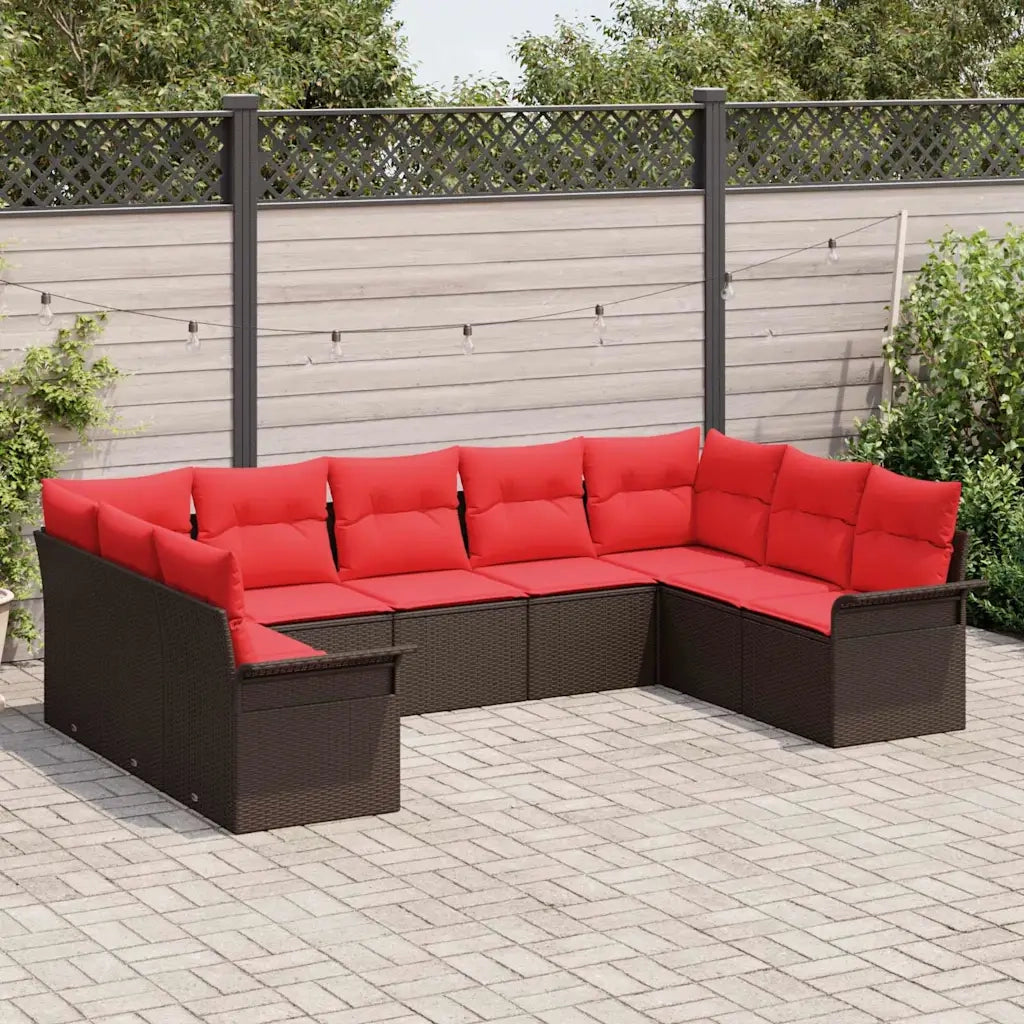 Set Divano da Giardino con cuscino 9 pcs Marrone polyrattan