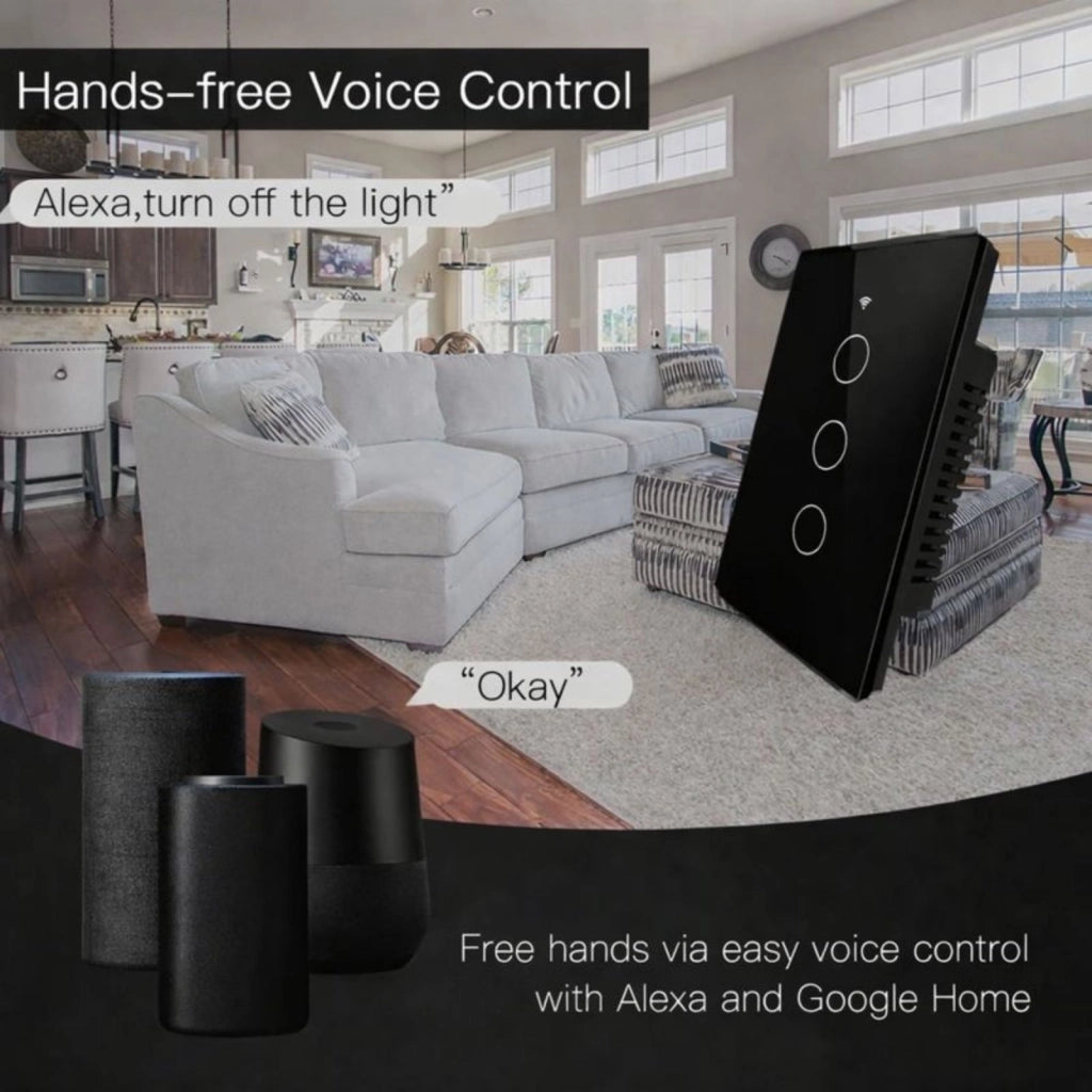 Interruttore Da Incasso Scatola 503, Touch Nero, WIFI 2.4G Matter, TUYA, Smart Life,Apple Home, Google Home, Alexa, SmartThings, 10A, AC 90-250V, 50/60HZ, 120X72X38mm, IP20,Disponibili 1,2,3 Tasti (3 Tasti)