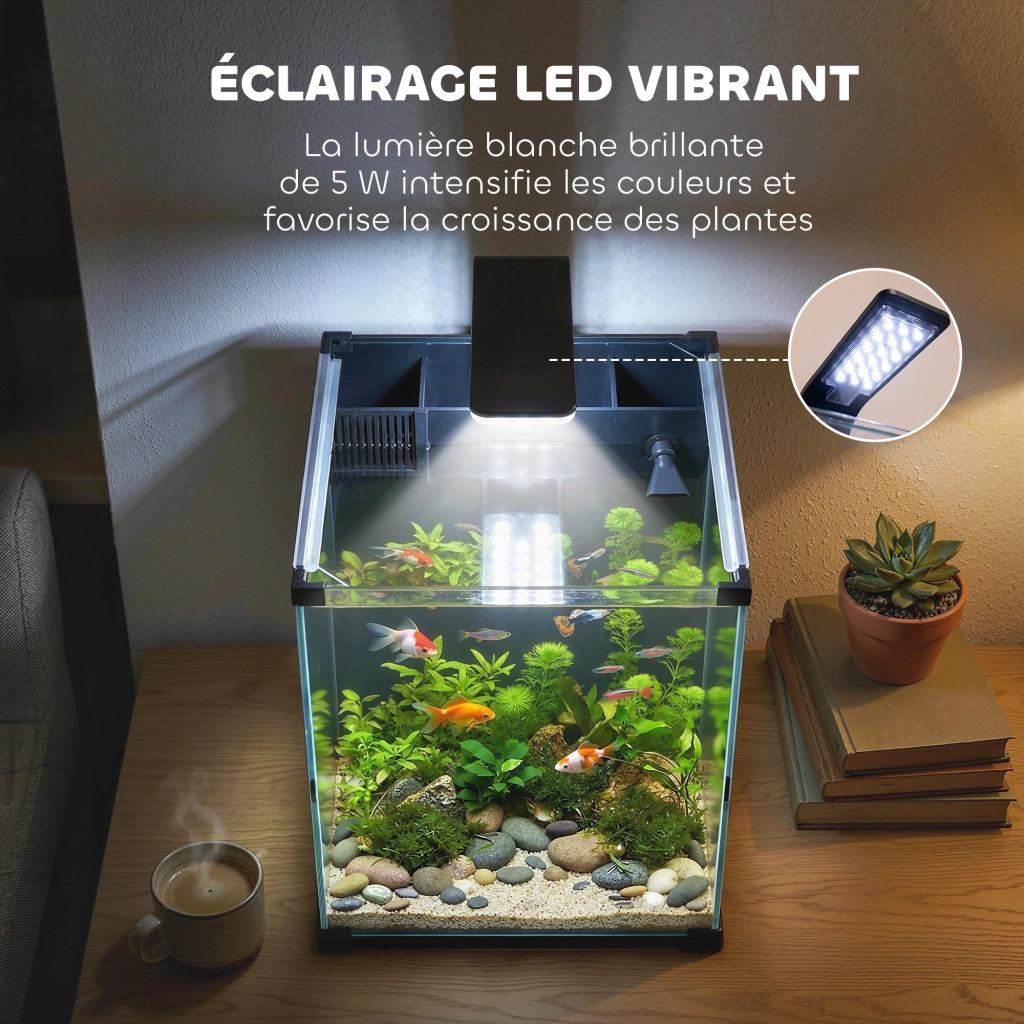 Acquario in Vetro Temperato Nano con Filtro Integrato e LED ¨C zephmum ¨C 30x30x45cm Nero