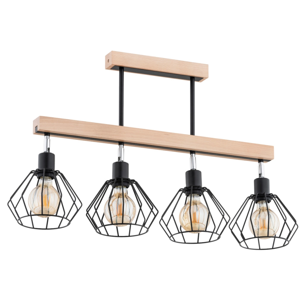 Plafoniera a barra scandinava legno/nero 4xE27 PILAR Alfa