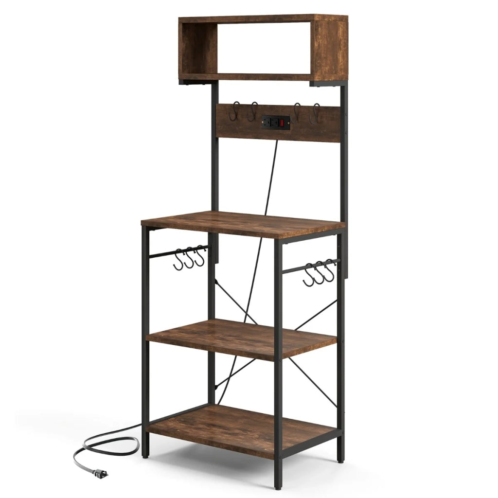 Mensola da cucina supporto per microonde 60 x 42 x 153 cm 10 ganci rimovibili stile rustico legno ingegnerizzato marrone 20_0014768