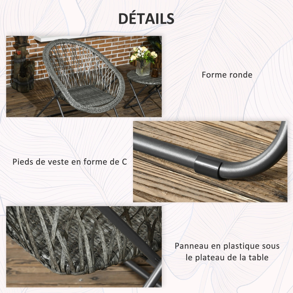 Set tavolo e sedie da giardino in resina pieghevole per 2 persone ¨C zephmum ¨C grigio
